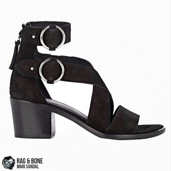 RAG & BONE MARI SUEDE STRAPPY SANDAL IN BLACK BLOCK HEEL LEATHER WOMEN’S SIZE 7 - Picture 12 of 12